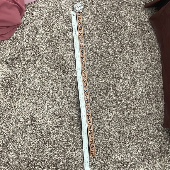 Nocona Men's Brown Leather Tooled Belt - Picture 7 of 8